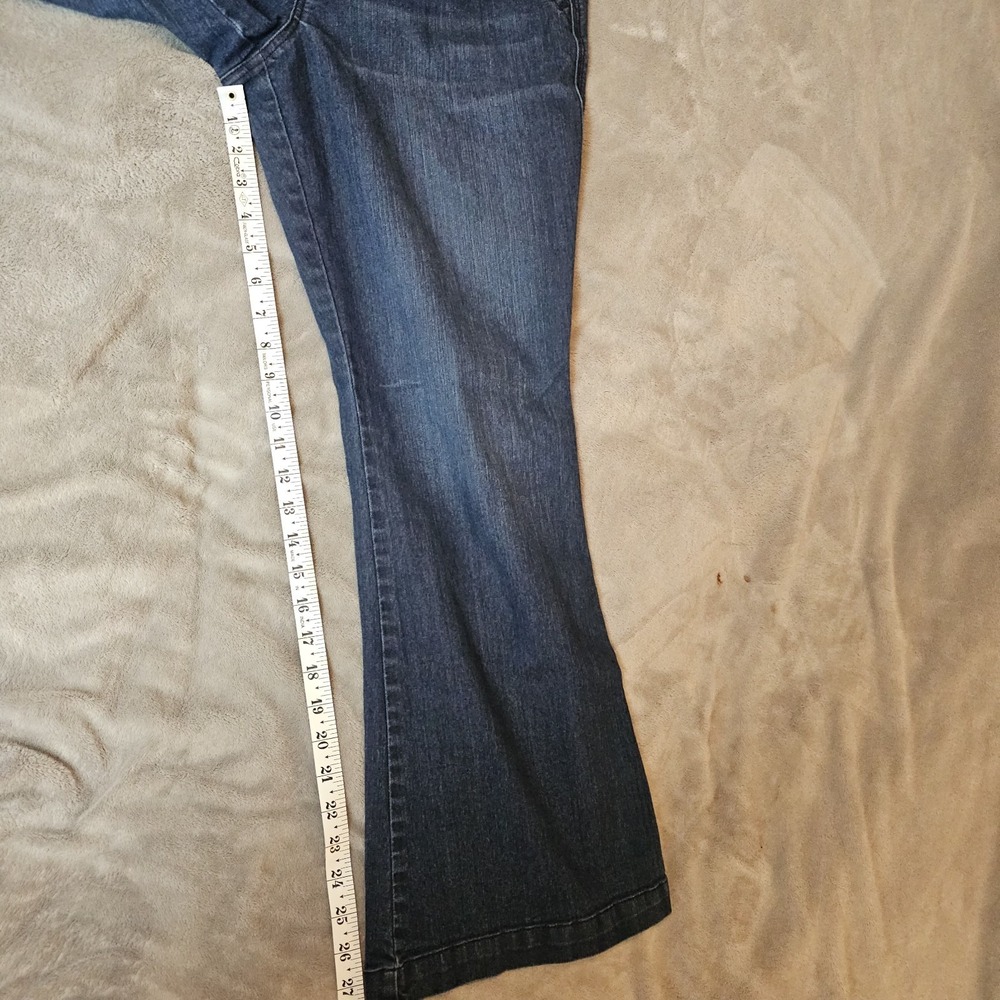 Y2K Chico's Platinum Pull On Trouser Flare Jeans 12 Short High Waisted Boho Chic - Picture 5 of 5